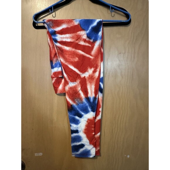 Lularoe TC2 Red White Blue Tie Dye Leggings NWOT Yoga Waist USA Patriotic - Picture 2 of 3